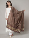 Brown & Olive Cotton Dupatta with Subtle Striped Weave and Woven Border (Size: 2.5x1 m Approx)