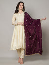 Wine Chiffon Dupatta with Gold Motif Embellishment & Scalloped Border (Size: 2.5x1 m Approx)