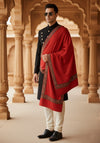 Woolen Mens Shawl in Warm Red with Heritage-Inspired Embroidered Border (80 x 40 Inches)