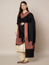 Woolen Women Shawl in Black with Multicolour Kashmiri-Inspired Embroidered Border (80 x 40 Inches)