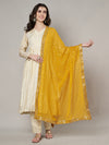 Yellow Chinon Dupatta with Gold Stripe Sequin Work & Gota Border (Size: 2.5x1 m Approx)