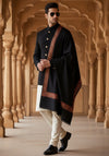 Woolen Mens Shawl in Warm Black with Heritage-Inspired Embroidered Border (80 x 40 Inches)