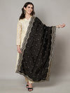 Black Chinon Dupatta with Scalloped Embroidered Border & Sequin Motifs (Size: 2.5x1 m Approx)