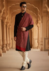 Woolen Mens Shawl in Maroon with All-Over Floral Jaal Weave (80 x 40 Inches)