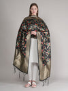 Black Paithani Silk Dupatta with Multicolour Floral Zari Weave (Size: 2.5x1 m Approx)