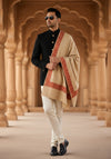 Beige Woolen Mens Shawl with Traditional Embroidered Border (80 x 40 Inches)