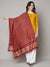Red & Olive Cotton Dupatta with Subtle Striped Weave and Woven Border (Size: 2.5x1 m Approx)
