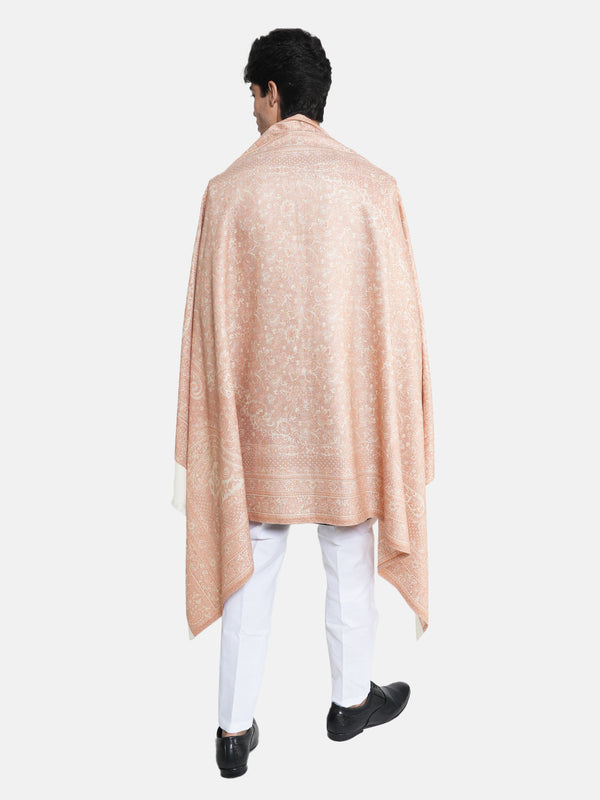 White Jamawar Wool Blend Mens Shawl with Intricate Paisley Weave – 80×40 Inches