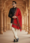 Woolen Mens Shawl in Warm Red with Heritage-Inspired Embroidered Border (80 x 40 Inches)