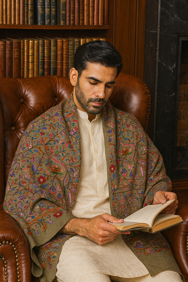 Printed Bamboo Silk Mens Shawl – Bottle Green Floral Classic Wrap (80 x 40 Inches)