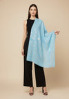 Micro Wool Blue Feather Motif Women Stole | Soft Wrap with Subtle Woven Accents (80 × 28 Inches)