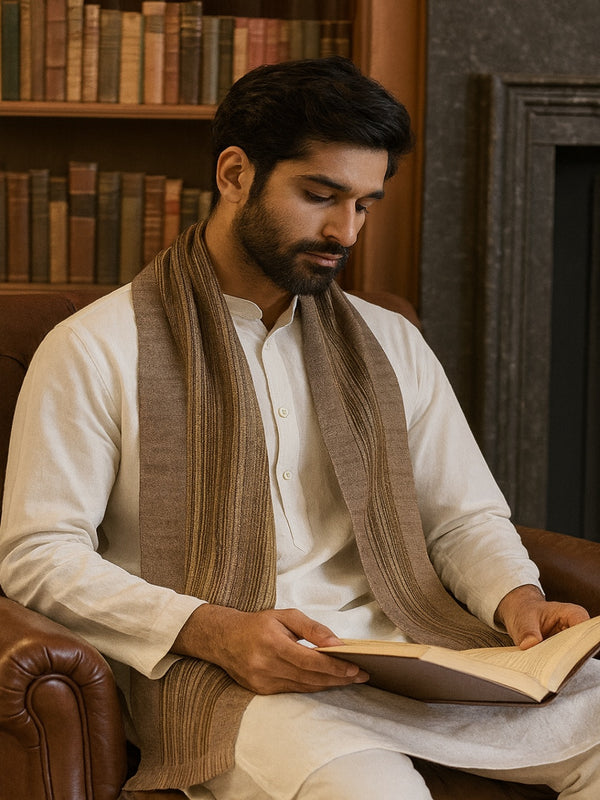 Reversible Woolen Mens Stole with Classic Striped Weave | Elegant Winter Wrap (80 × 28 Inches)