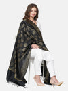 Black Banarasi Silk Dupatta with Woven Butti Motifs & Zari Border (Size: 2.5x1 m Approx)