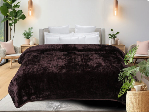 Super Soft Solid Velvet Finish Chocolate Brown Flannel AC Blanket (Size: 90 x 90 Inches) Blanket My Store