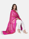 Rani Banarasi Silk Dupatta with Intricate Woven Zari Motifs & Classic Border (Size: 2.5x1 m Approx)