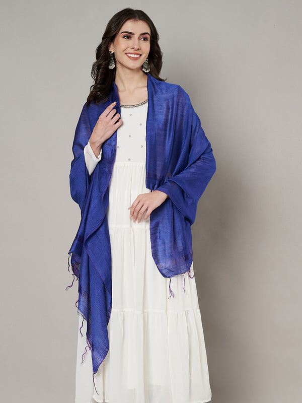 Royal Blue Solid Cotton Dupatta with Subtle Texture & Tassel Ends (Size: 2.5x1 m Approx)