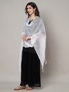 White Sheer Handwoven Cotton Dupatta with Tassel Finish (Size: 2.5x1 m Approx)