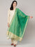 Green Chanderi Silk Dupatta with Gold Border & Tassels (Size: 2.5x1 m Approx)