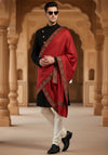 Classic Woolen Mens Shawl with Embroidered Border in Rich Maroon (80 x 40 Inches)