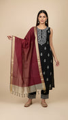 Maroon Striped Silk Dupatta with Zari Border | Elegant Ethnic Drape (2.5 Metres Approx.)