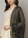 Black Chinon Dupatta with Gold Stripe Sequin Work & Gota Border (Size: 2.5x1 m Approx)