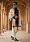Classic Woolen Mens Shawl with Embroidered Border in Rich White (80 x 40 Inches)