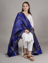Blue Banarasi Silk Dupatta with Gold Zari Buti & Ornate Border (Size: 2.5x1 m Approx)