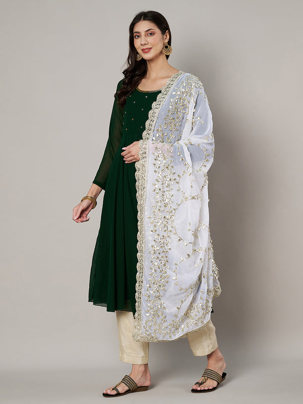 White Georgette Dupatta with Hand Gota Patti Work (Size: 2.5x1 m Approx)