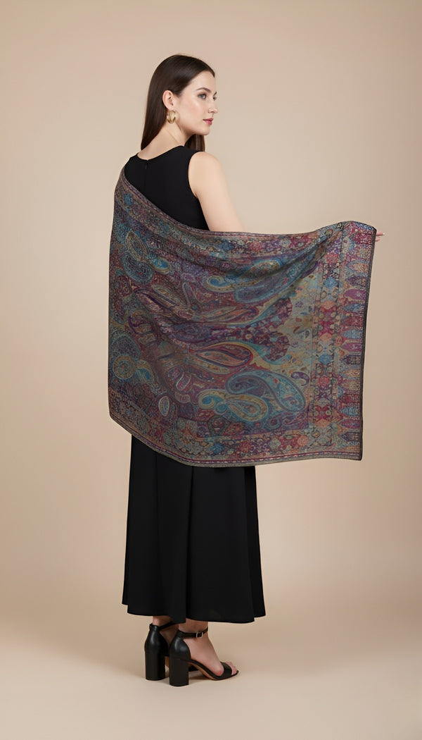 Bamboo Silk Kani Work Cutwork Women Shawl – Multicolor Elegance (80 x 40 Inches)