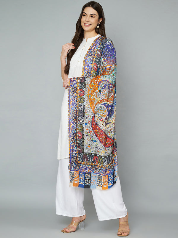 Bamboo Silk Heritage Printed Women Stole | Elegant Artisanal Statement Wrap (80 × 28 Inches)