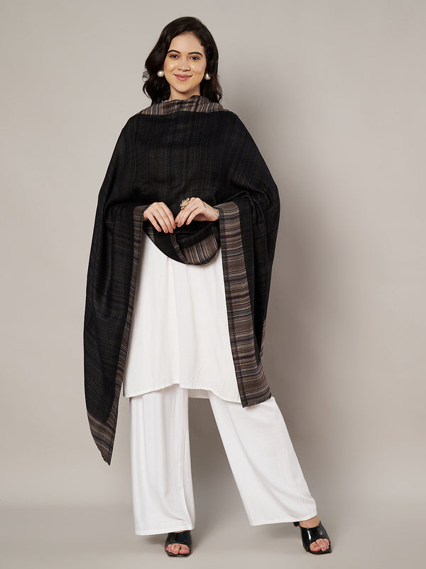 Reversible Woolen Women Stole with Fine Striped Weave | Soft Wrap (80 × 28 Inches)