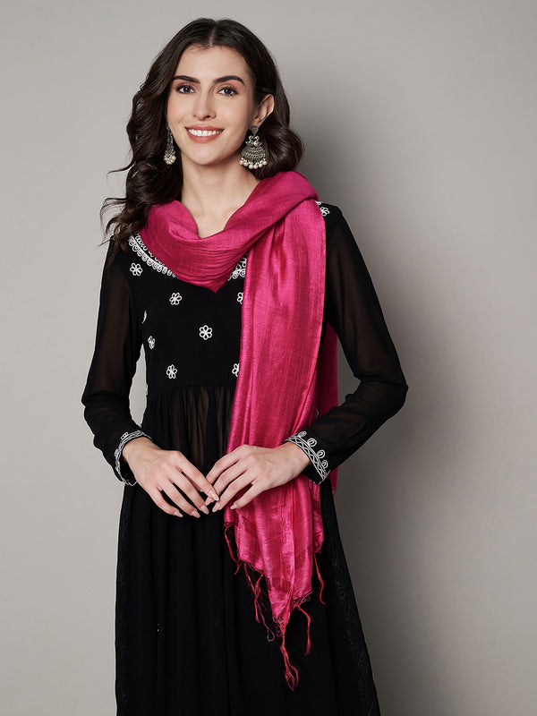 Rani Solid Cotton Dupatta with Subtle Texture & Tassel Ends (Size: 2.5x1 m Approx)