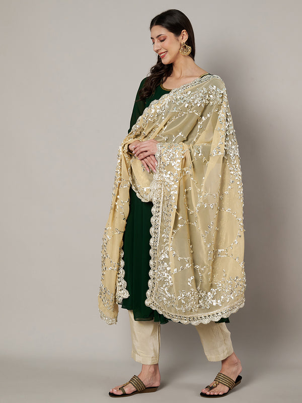 Cream Georgette Dupatta with Hand Gota Patti Work (Size: 2.5x1 m Approx)