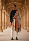 Brown Woolen Mens Shawl with Traditional Embroidered Border (80 x 40 Inches)