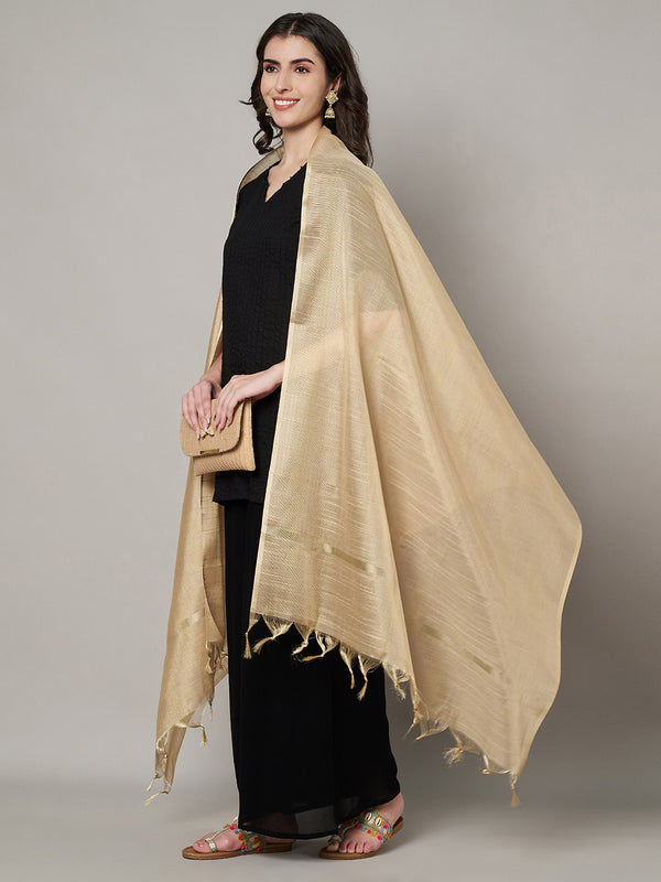 Elegant Beige Tissue Silk Dupatta with Subtle Texture & Tassels (Size: 2.5x1 m Approx)