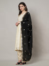 Black Chiffon Dupatta with Gold Motif Embellishment & Scalloped Border (Size: 2.5x1 m Approx)