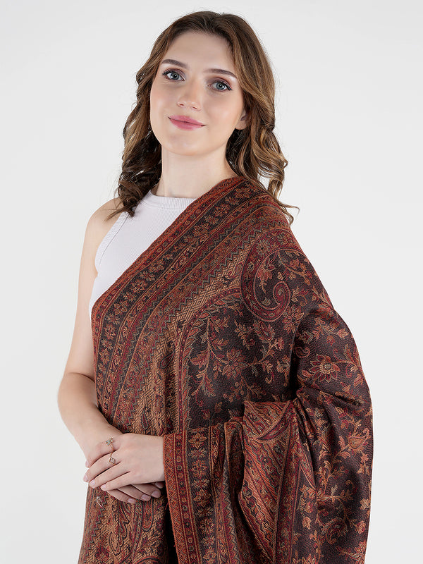 Black Jamawar Wool Blend Women Shawl with Intricate Paisley Weave – 80×40 Inches