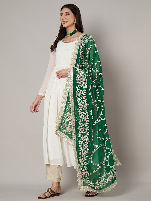 Green Georgette Dupatta with Hand Gota Patti Work (Size: 2.5x1 m Approx)