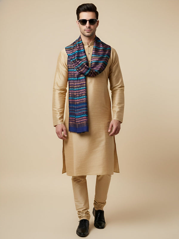 Woolen Zig-Zag Moonlight Zari Mens Stole | Heritage Wrap (80 x 28 Inches)