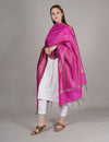 Pink Banarasi Silk Dupatta with Gold Zari Buti & Ornate Border (Size: 2.5x1 m Approx)