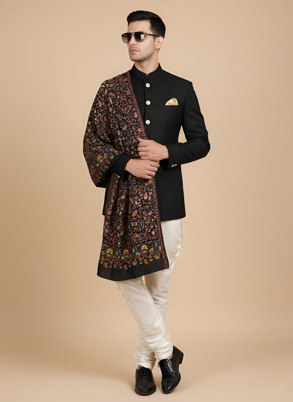 Printed Bamboo Silk Mens Shawl – Black Floral Classic Wrap (80 x 40 Inches)