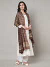 Brown & Olive Cotton Dupatta with Subtle Striped Weave and Woven Border (Size: 2.5x1 m Approx)
