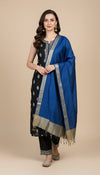 Blue Striped Silk Dupatta with Zari Border | Elegant Ethnic Drape (2.5 Metres Approx.)