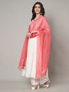 Elegant Peach Cotton Dupatta with Subtle Woven Stripes & Tassel Detailing (Size: 2.5x1 m Approx)