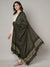 Black & Olive Cotton Dupatta with Subtle Striped Weave and Woven Border (Size: 2.5x1 m Approx)