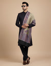 Bamboo Silk Gold Mens Shawl with Ornate Paisley Border | Classic Heritage Wrap (80 × 40 Inches)