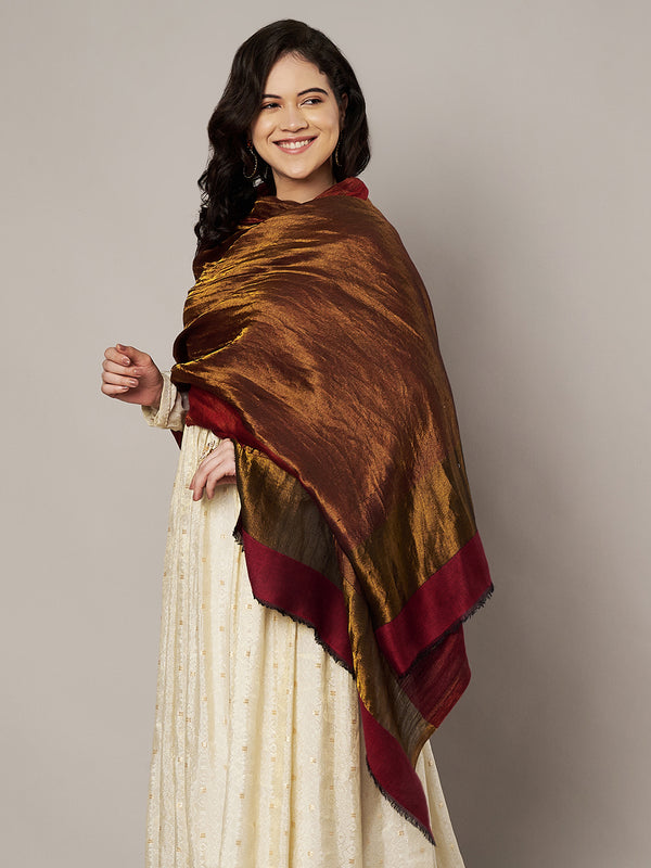 Reversible Wool Maroon Women Stole with Moonlight Zari Border | Elegant Winter Wrap | 80 × 28 Inches