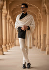 White Woolen Mens Shawl with Gold Border – 80x40 Inches