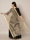 Black & Ivory Striped Cotton Silk Dupatta with Tassel Finish (Size: 2.5x1 m Approx)