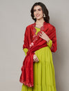 Red Silk Dupatta with Scalloped Cutwork Border & Sequin Highlights (Size: 2.5x1 m Approx)